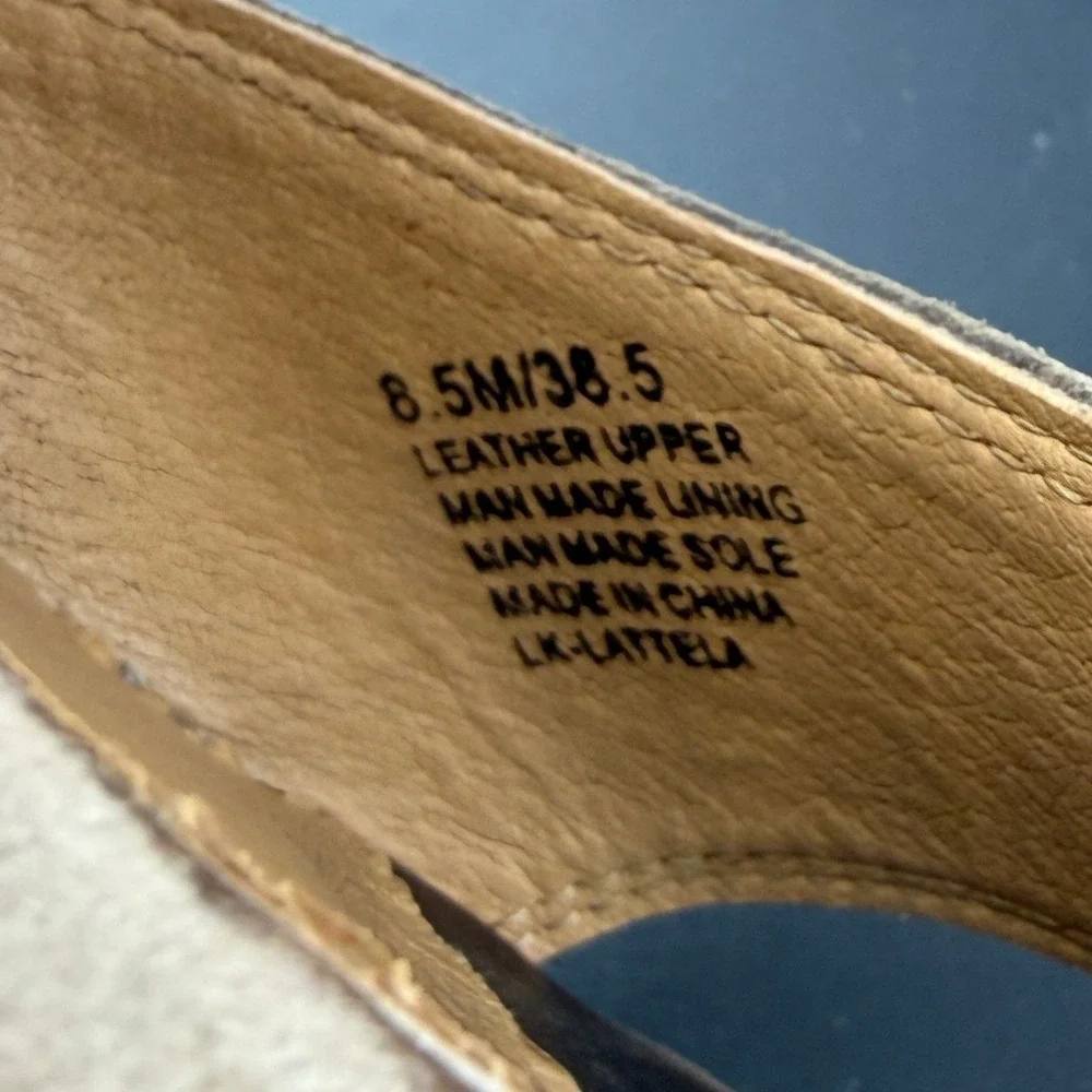 Lucky Brand Taupe Suede Platform Wedge Sandals Buckle Ankle Strap‎ Wood Heel